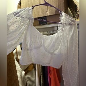 White puff crop long sleeve